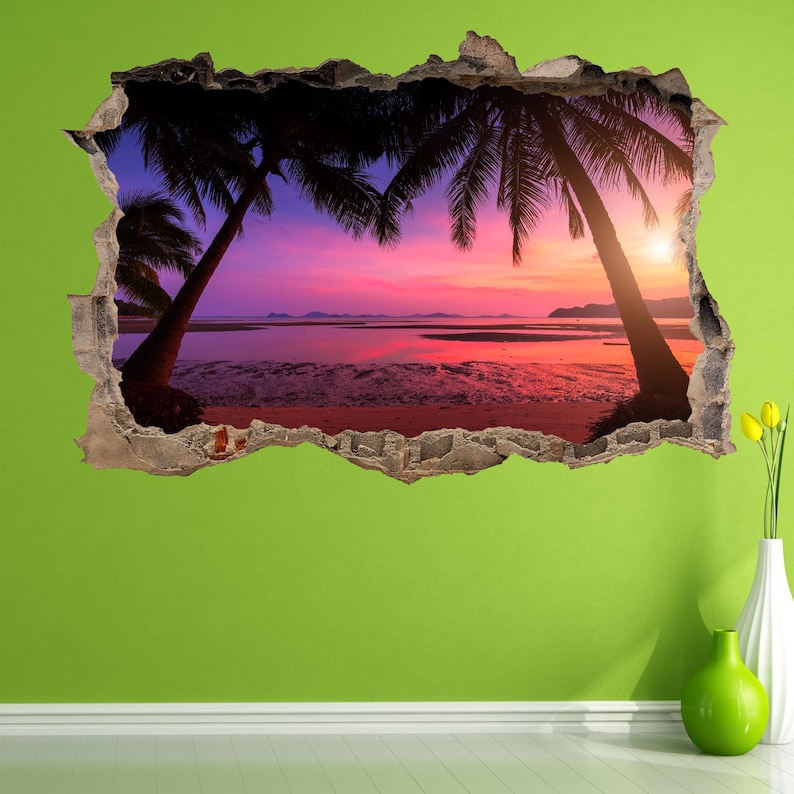 Tropical Beach Sunset Wall Decal Sticker Mural Poster Print Etsy