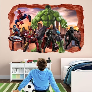 Superhero Wall Decal Sticker for Boys Room | Spiderman Iron Man Hulk Captain America Thor - EA80