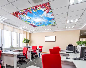 Sky LED Ceiling Panel Lights – Blue Sky with Blossoms & Doves – Decorative Panels for Office, Clinic, Hospital, School or Shop Ceilings