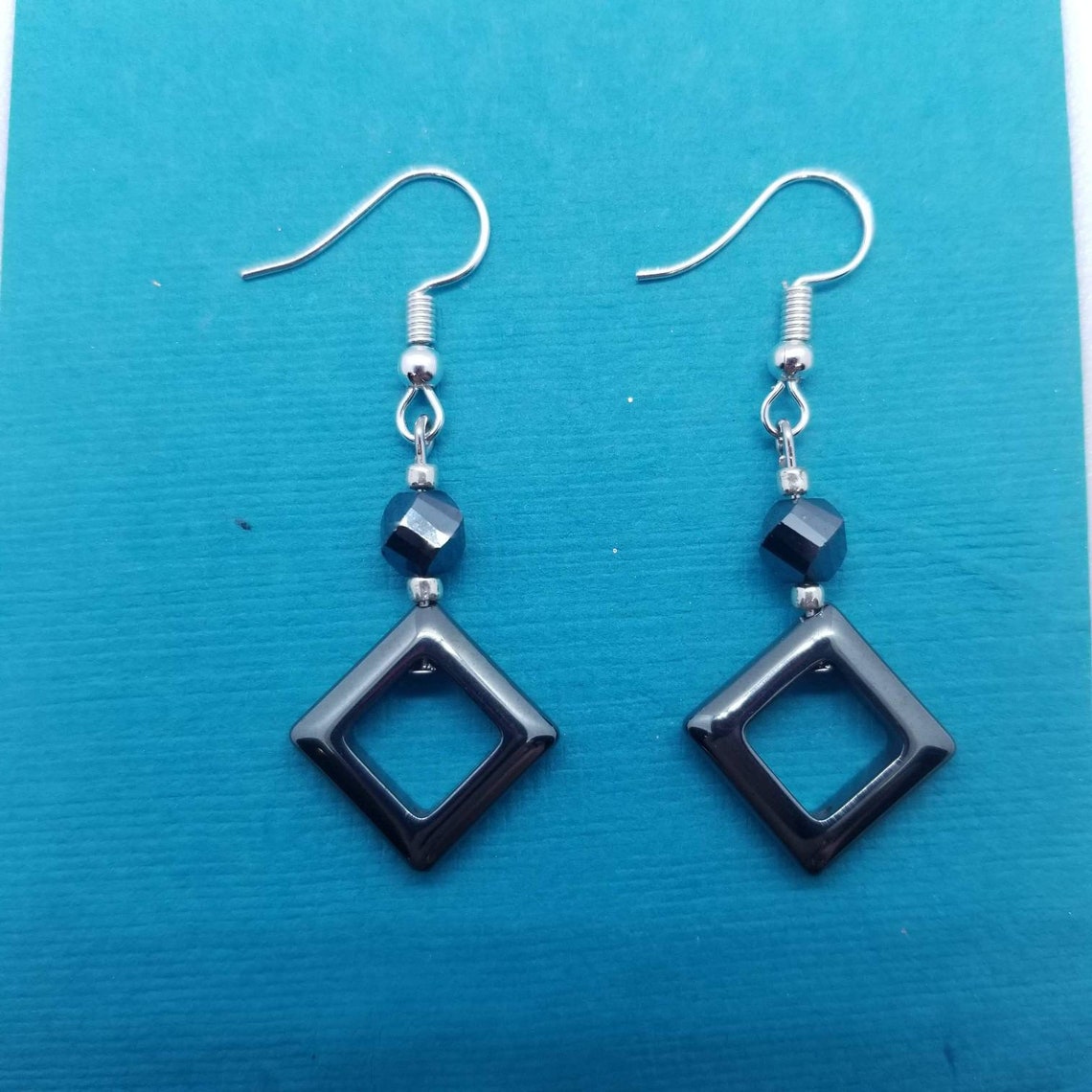 Black Polished Square/diamond Shape Earrings. Gunmetal Etsy New Zealand