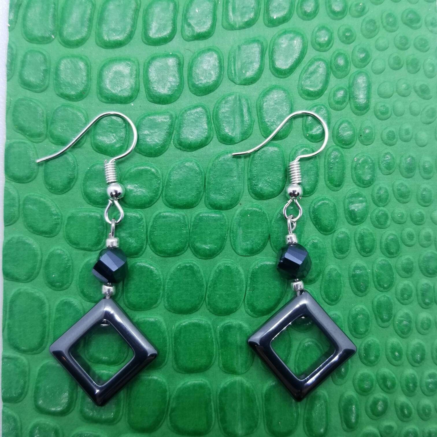 Black Polished Square/diamond Shape Earrings. Gunmetal Etsy New Zealand