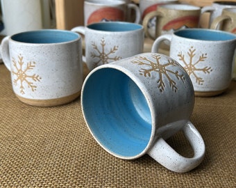 Ceramic Coffee Mug Handmade Gift Handmade Stoneware Coffee Mug Snowflake Colonial White Speckle Pottery