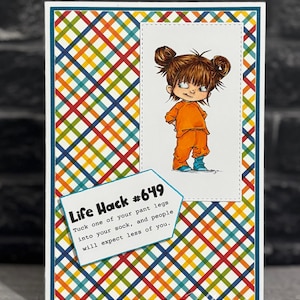 Hand coloured, OOAK, funny greeting card: life hack
