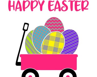 Happy Easter Wagon Svg, Happy Easter Svg, Easter Svg, Easter Egg Svg, Easter Wagon Svg, Wagon Svg, Pink Wagon Svg, Cricut Svg, Silhouette