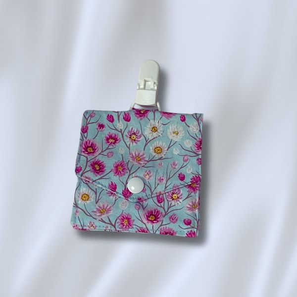 NG Tube Pocket - Pink Floral on Blue - NG Tube Pouch - Nasogastric Feeding Tube - NG Tube Pouch - Tubie Essentials - Tubie Warrior