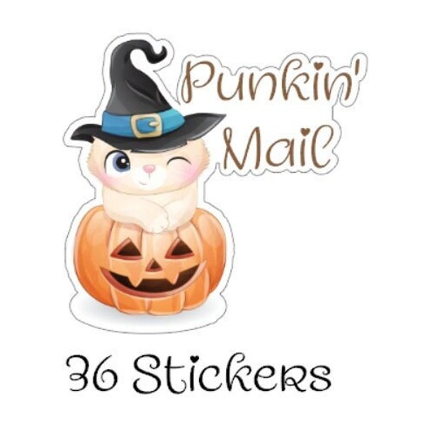 Cat Witch Hat 36 Stickers Punkin Crew