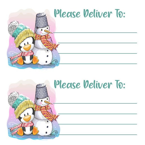 Penguin and Snowman Bucket Hat Please Deliver To Labels