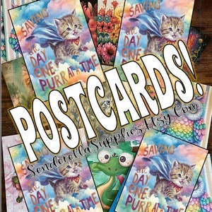 Chat, super héros, nuages arc-en-ciel (4) Cartes postales