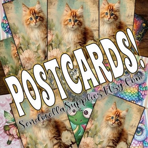 Chat orange fleurs blanches (4 identiques) Cartes postales