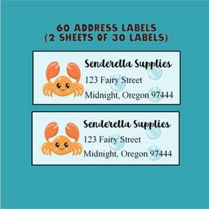 Crab Orange Big Claws with Smile Ocean Critters  Address Labels