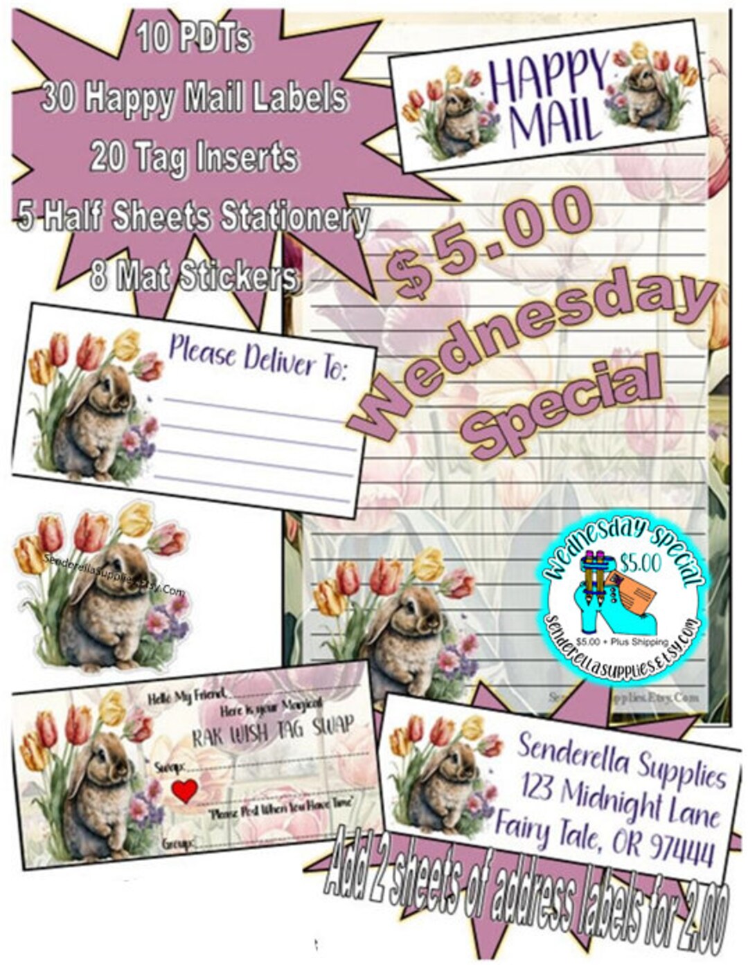 Wednesday Special- Tulips and Rabbits 3/1 - Etsy