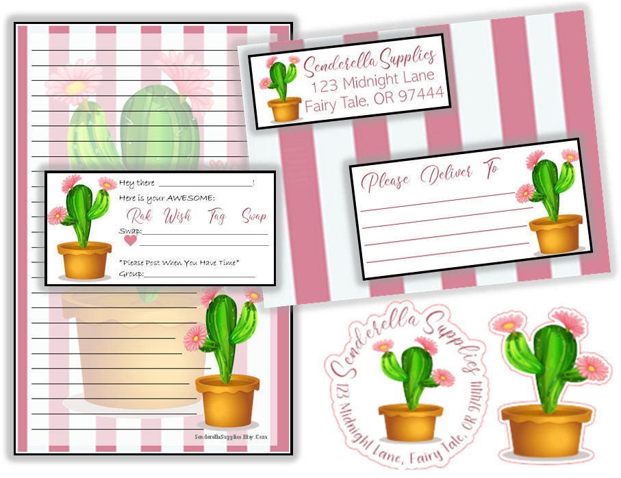 Cactus With Pink Flowers and Stripes _ Address, Please Deliver To