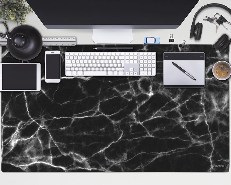 Black Marble Extra Large Desk Mat Decor Print Art Office Pad Neoprene L Moue Laptop