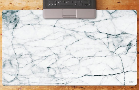 White Marble Extra Large Desk Mat Marble Desk Decor Marble Etsy