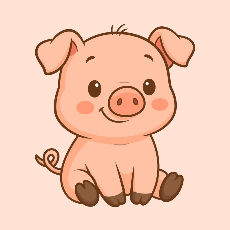 Baby Pig Cartoon Character Vector Illustration (Digital Download) image 1
