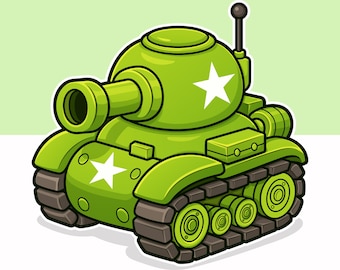 Ilustración vectorial de un tanque militar de dibujos animados (EPS, SVG, PNG)