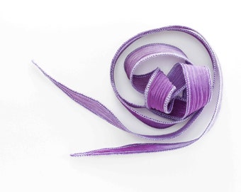 Purple Haze silk ribbon,hand-dyed crinkled silk ribbon, jewelry making supply, silk wrap