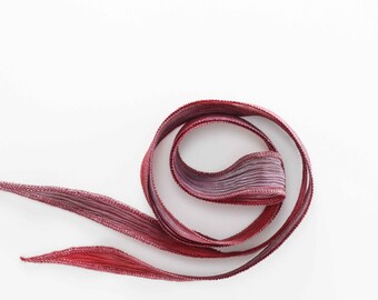 Smoke and Fire silk ribbon, hand-dyed crinkled silk ribbon, jewelry making supply, silk wrap