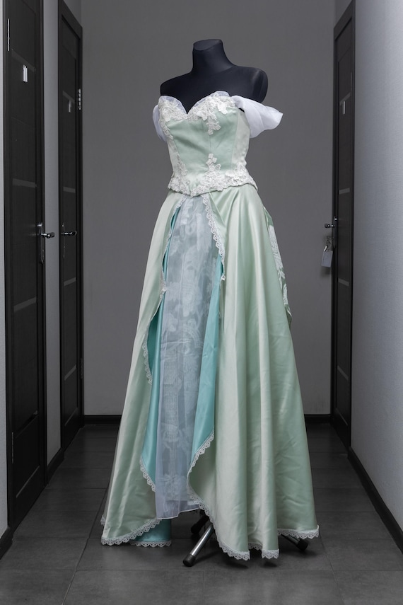 mint green and black dress Rococo with Corset boda