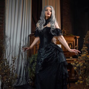 Victorian style black dress. Gothic dress. Solidarity with Ukraine