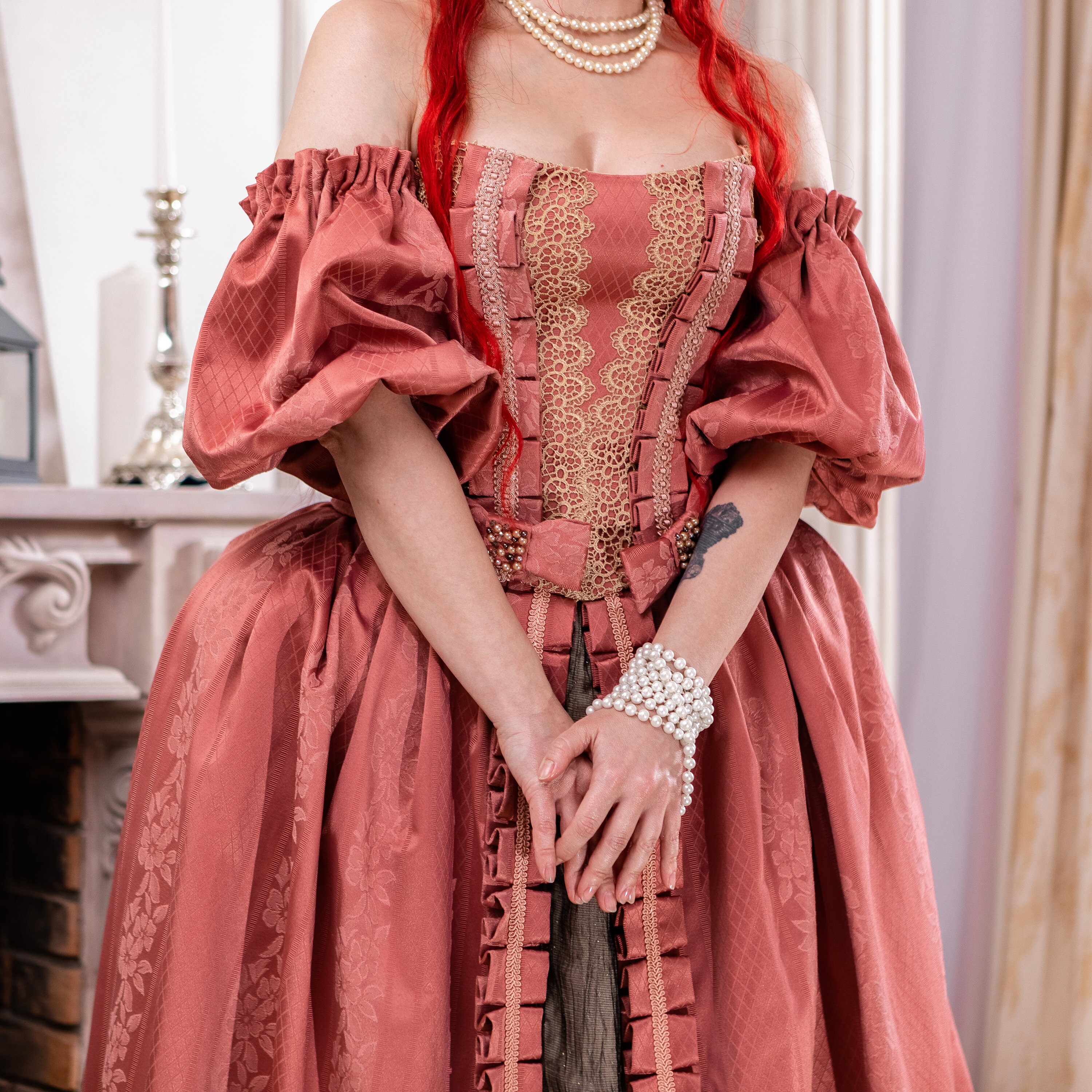 open lace back dress Victorian Rococo Ball Gown with Exquisite Lace–18th Century Elegance Customized / Cotton / White main image 0