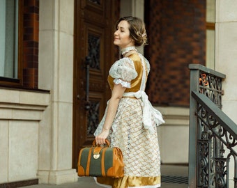Gold historical dress. Maid dress. Dress with accessories. Solidarity with Ukraine