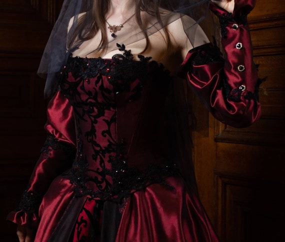 Renaissance Dress in Burgundy  Maroon Gothic Vampire Corset Gown