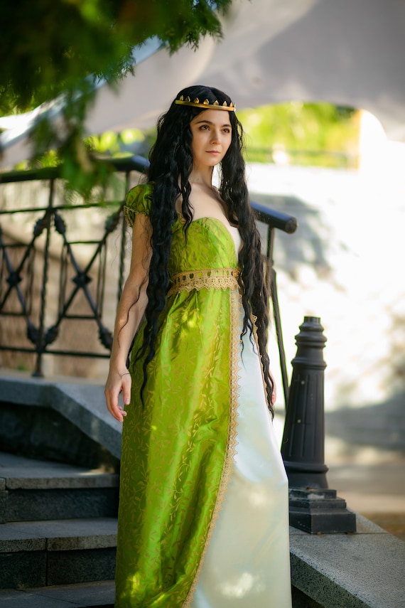 Medieval Fantasy Corset Gown - Long LARP Dress, Cosplay Green Princess Outfit Medieval Fantasy Corset Gown - Long LARP Dress, Cosplay Green Princess Outfit