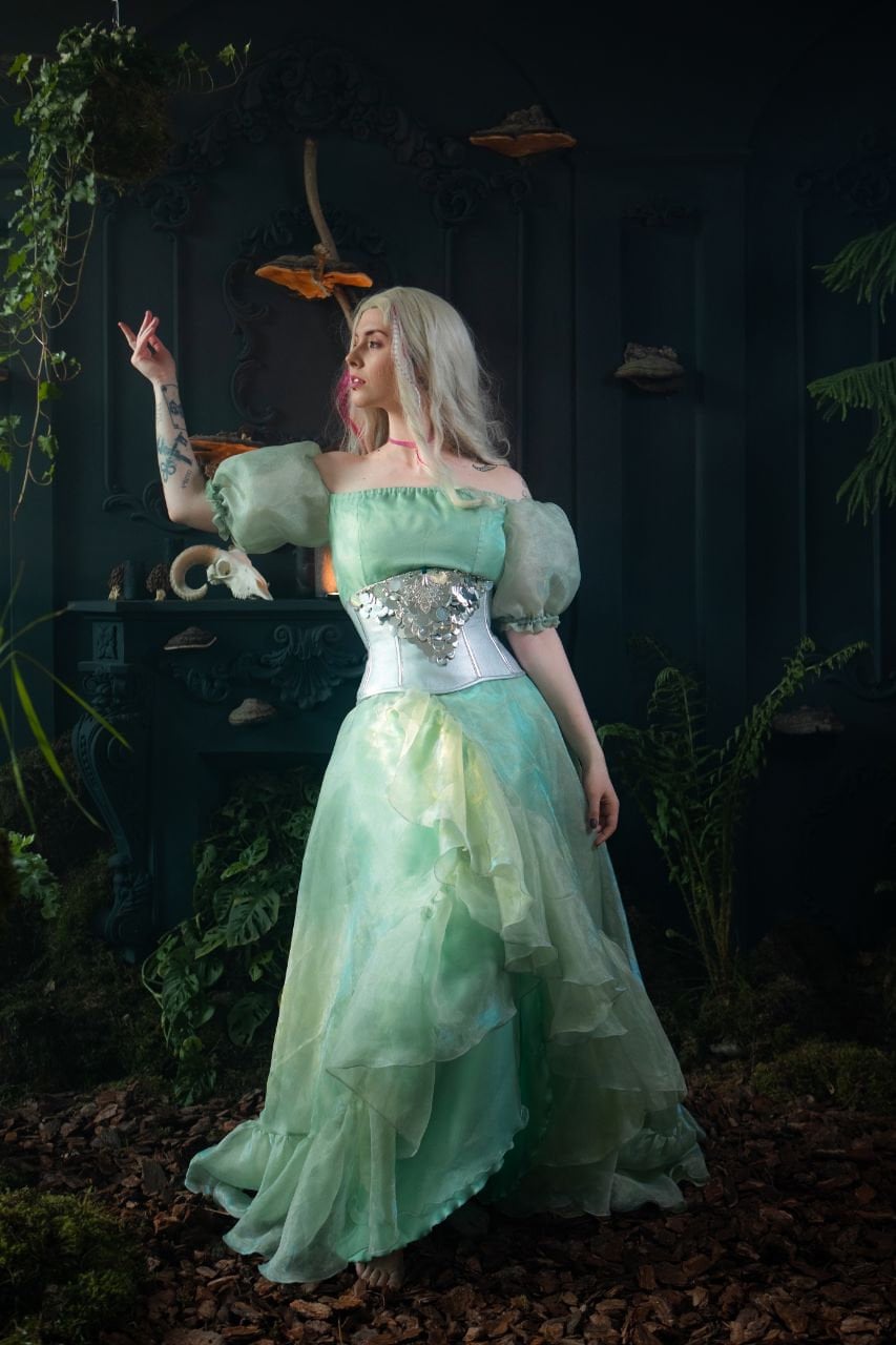 green dress fantasy Final Fantasy XIV FF14 Nophica Cosplay Costume N09233, Women / XS