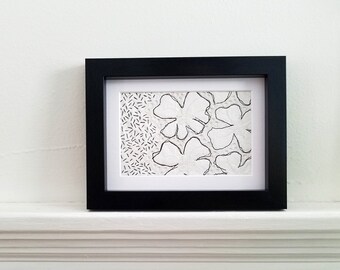 Abstract Textile Art Wall Art White Collage with Black Embroidery