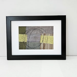 Abstract Fiber Art: Green Recycled Cotton Textile Collage - 5x7 Wall Art
