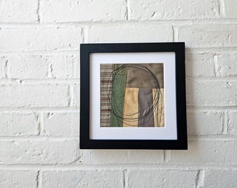 Abstract Fiber Art: Reclaimed Textile Collage - 8x8 Wall Art