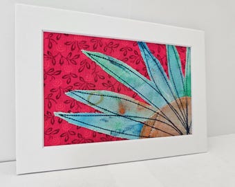 Textile Art Flower Collage: Reclaimed Cotton & Linen, 5x7 Wall Art