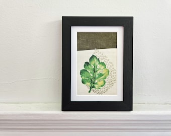 Abstract Botanical Textile Wall Art Fiber Art Green White Embroidery
