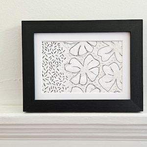 Abstract Botanical Textile Wall Art Fiber Art White Black Embroidered Flowers
