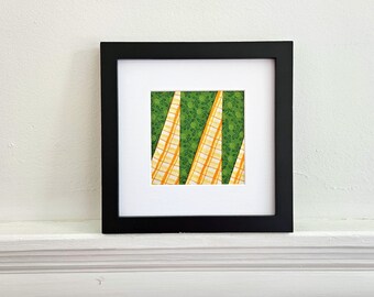 Abstract Textile Art Fiber Collage Green Triangle