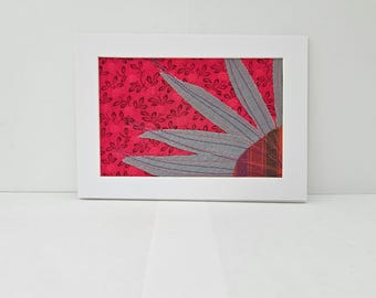 Modern Textile Art Collage: Reclaimed Cotton & Linen Flower - 5x7