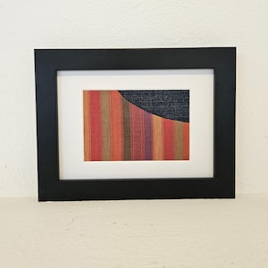 Abstract Fiber Art: Orange & Pink Textile Collage - 5x7 Wall Art