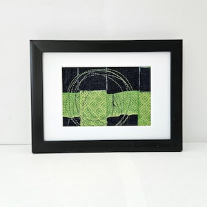 Abstract Wall Art Contemporary Textile Art Fiber Collage Green Navy 5x7