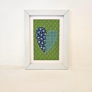 Fiber Art Heart Collage: Reclaimed Cotton Textile Wall Art, 5x7