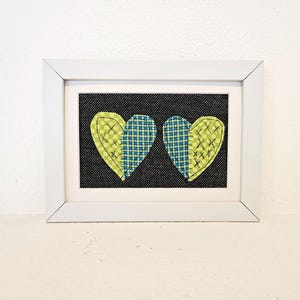 Fiber Art Heart Collage: Reclaimed Textile Wall Art, Green & Blue
