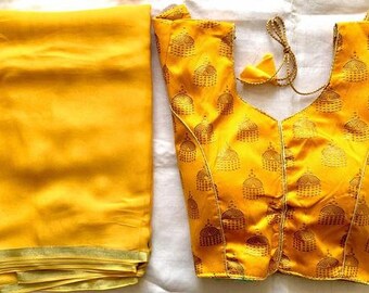 Set of 2 Combo Saree With Stitched Wedding Party Wear Sari Rajasthani Blouse Indian Designer Top Choli Bollywood Ethnic For Women SB1