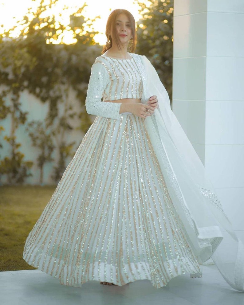 White Sequins Work Lehenga Choli Navratri Dresses Women Girl Wedding Chaniya ghagra choli