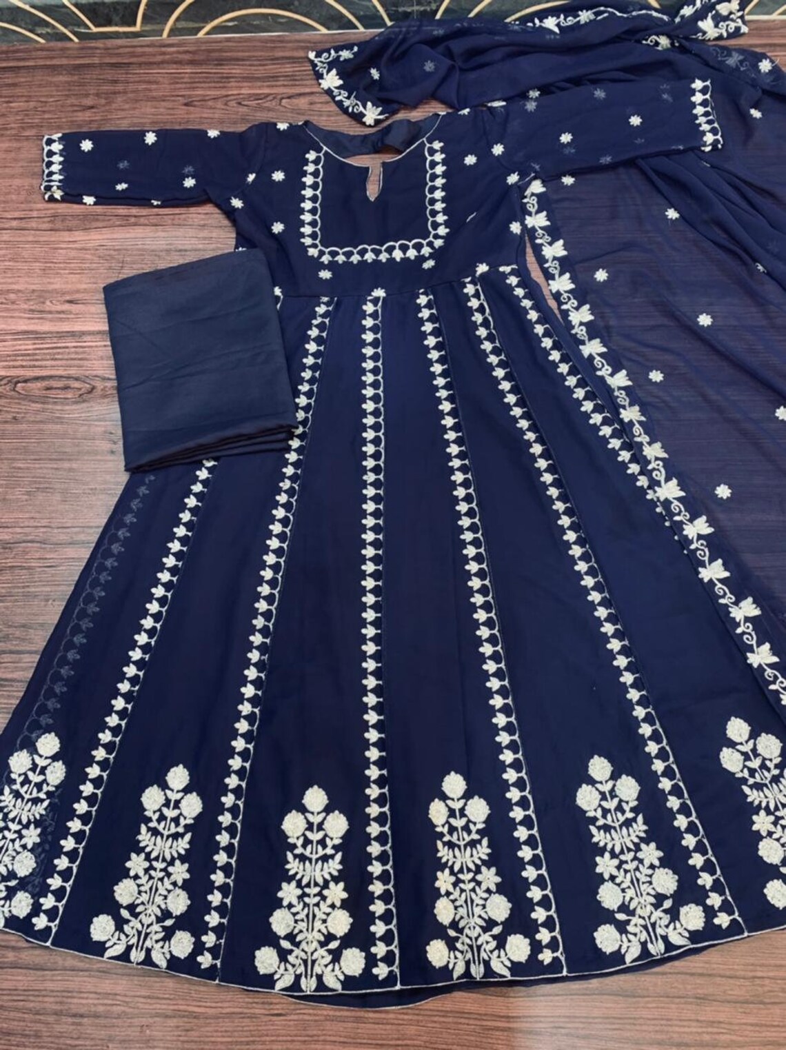 navy blue gown with dupatta