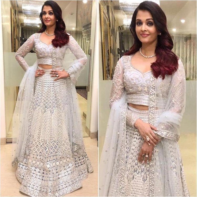 Indian Bollywood Designer White Heavy Embroidery Lehenga Choli With Shawl Traditional Ghagra Choli Chaniya Choli Wedding Partywear Dress