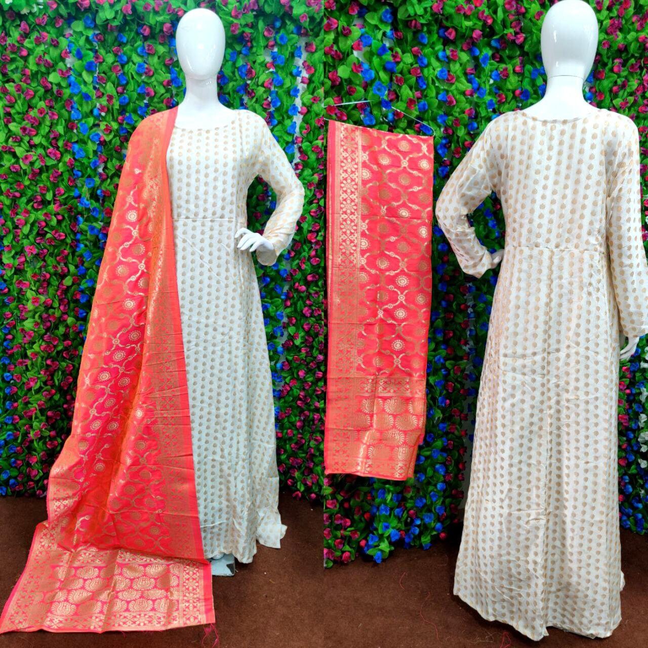 white gown with banarasi dupatta