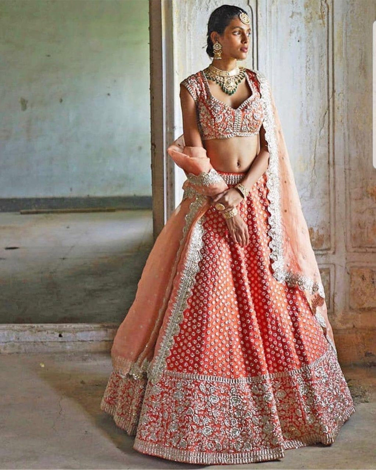 Orange Embroidery Lehenga Choli Chaniya Choli Lehenga Crop Top Etsy