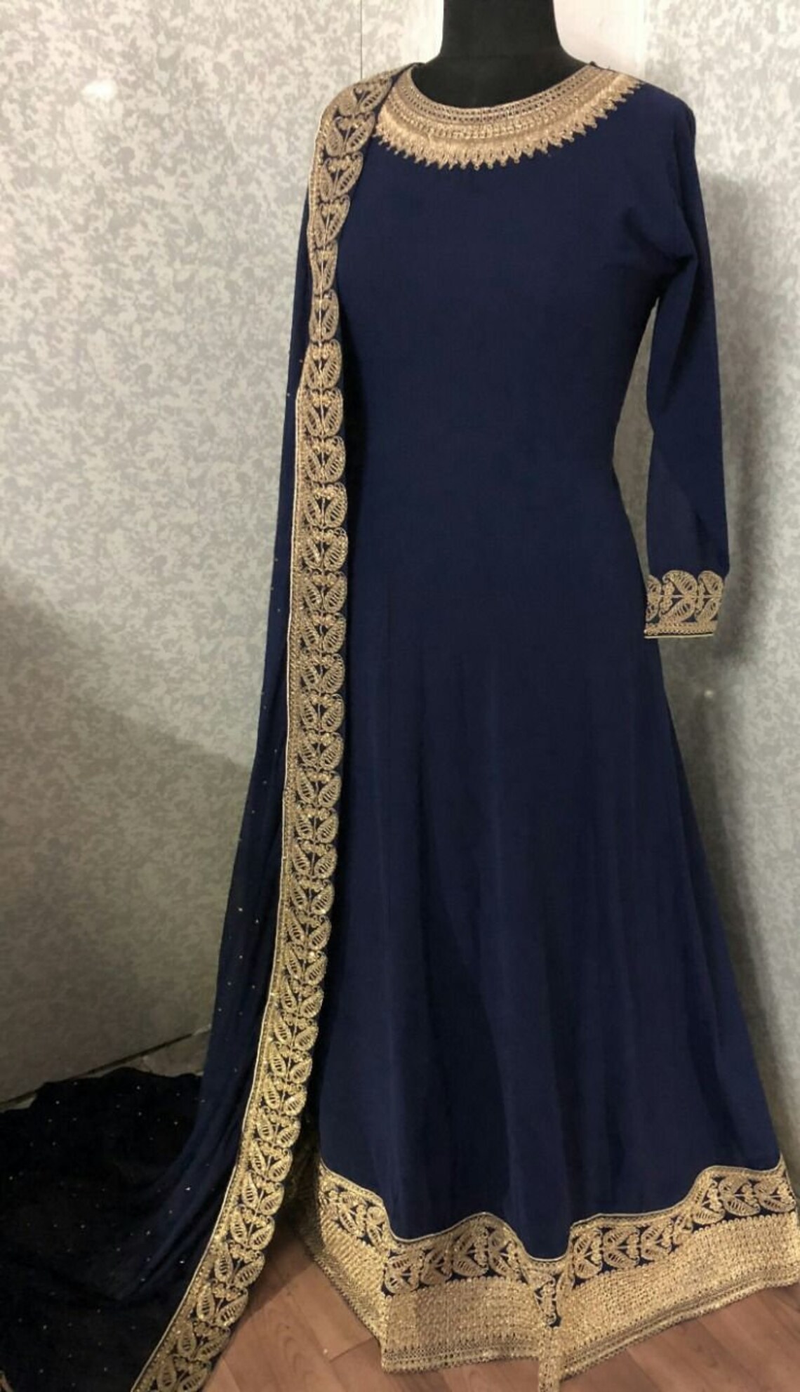 navy blue gown with dupatta