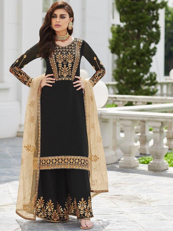 Indian Pakistani Black Dress Embroidery Designer Party Wear | Etsy