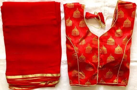 Set of 2 Saree Designer Blouse With Stitched Wedding Party Wear Sari Rajasthani Indian Top Choli Ethnic For Women